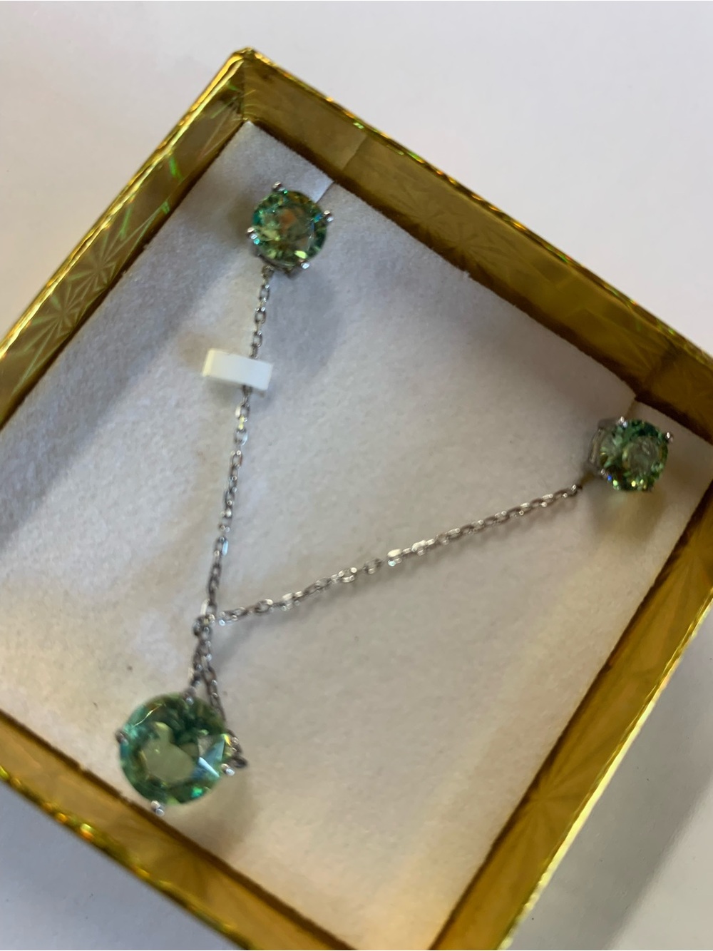 Delicate Silver Necklace and Earrings Set with Peridot . 925 Sterling Silver